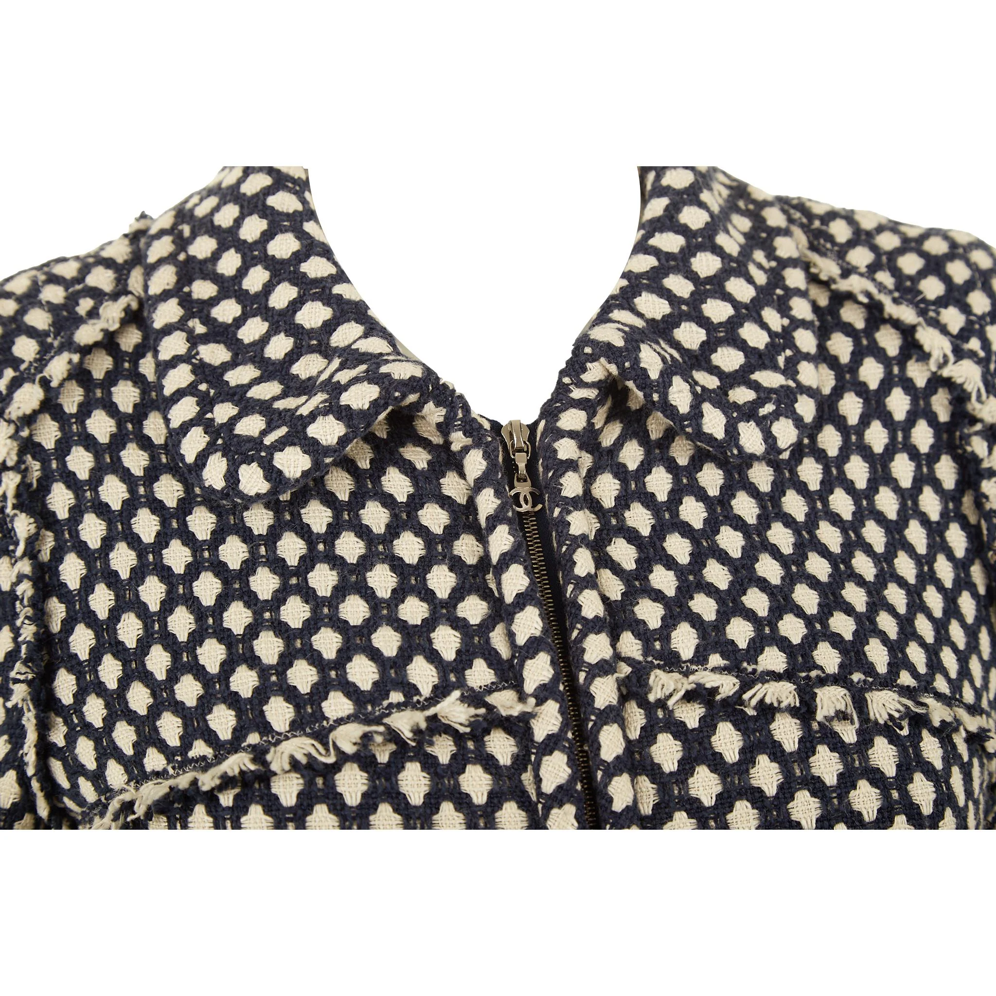 Chanel Navy Tweed Fringe Coat - Image 3
